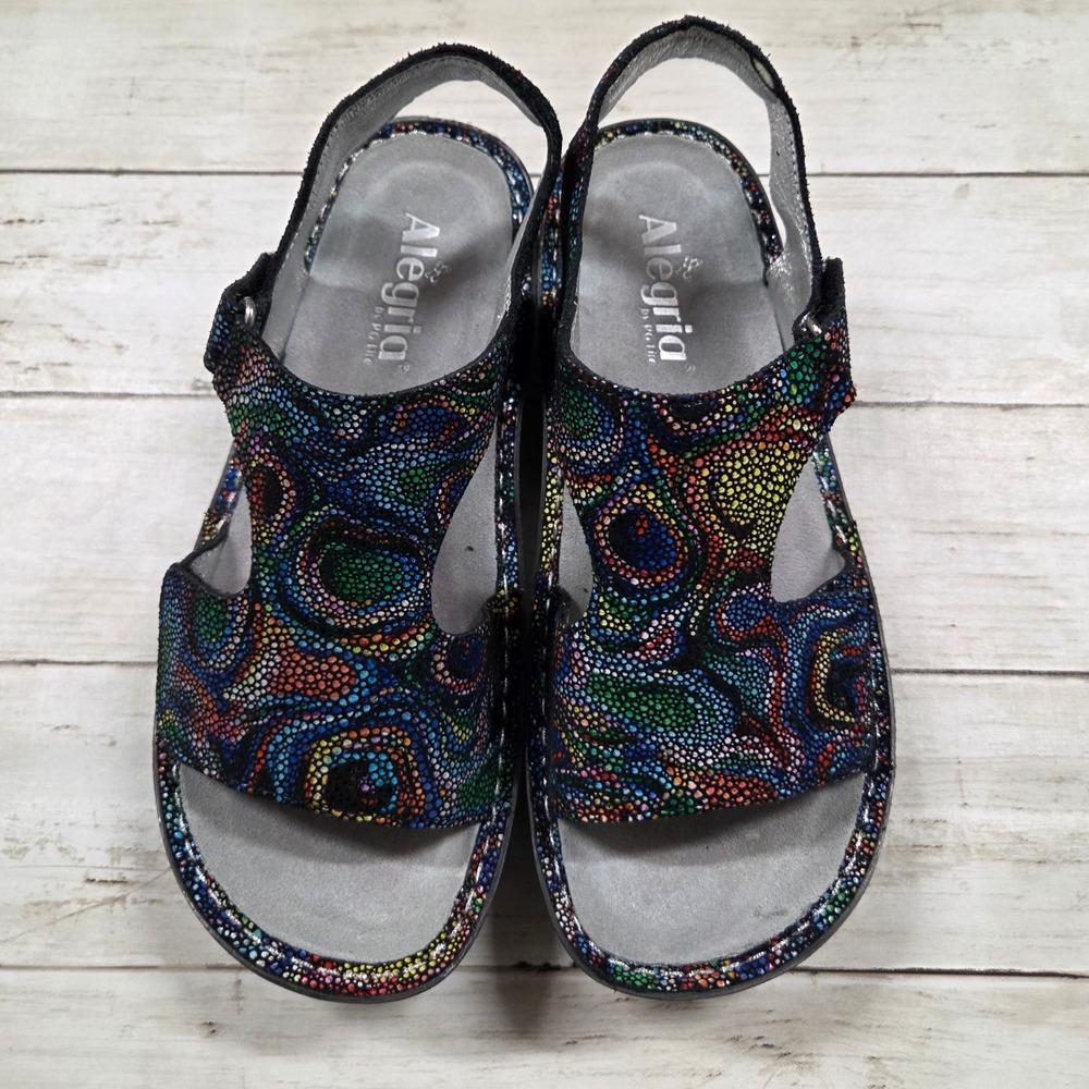 Alegria Sandals Women 39(8.5) MultiColor VIK-493 Leather Mosaic Rocker Slingback